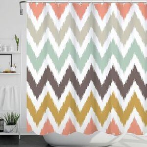 Art Fabric Shower Curtain,Rainbow-Colored Wavy Stripes Geometric